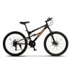Bicicleta MTB cu Roti de 26", Frane Disc fata/spate, Manete secventiale, Schimbator Shimano, 21 Viteze, negru/gri/portocaliu, Mountain Bike Carpat City Cross Genius cu dubla suspensie