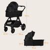 Carucior 2 in 1, Lionelo, Layla, Pana la 22 kg, Cadru aluminiu, Cu landou intarit si salteluta din spuma AirDots, Reversibil, Cu ventilatie 3D, Cu accesorii, EN1888-1, EN1888-2, EN1466, Negru, Culoare: Negru