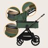 Carucior 2 in 1, Lionelo, Layla, Pana la 22 kg, Cadru aluminiu, Cu landou intarit si salteluta din spuma AirDots, Reversibil, Cu ventilatie 3D, Cu accesorii, EN1888-1, EN1888-2, EN1466, Verde, Culoare: Verde
