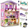 Casuta de papusi din lemn cu 3 etaje, mobilier si lift Ricokids RC-807