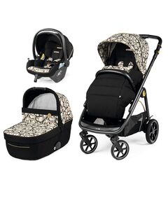 Carucior 3 in 1 Peg Perego Veloce, Lounge,  0 - 22 kg, Graphic Gold, Negru / Bej