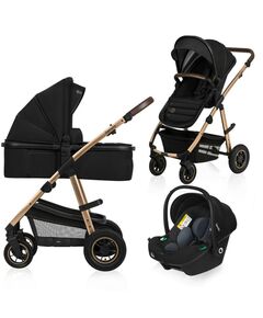 Lionelo - Carucior Amber 3 in 1, Cadru aluminiu, Cu landou intarit si salteluta moale, Scoica auto, Reversibil, Maner ajustabil, Huse pentru picioare, ploaie, Plasa de tantar, Geanta parinti, Pana la 22 kg, EN1888-1,EN1888-2,EN1466,ECE R44/04, Negru