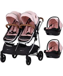 Carucior gemeni Chipolino Duo Smart 3 in 1 pink marshmallow, Culoare: Roz