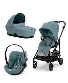 Carucior Cybex Melio Carbon B 3 in 1, Stormy Blue cu scoica auto Cloud G i-Size Plus, Culoare: Albastru