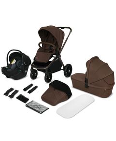 Carucior 3 in 1, Lionelo, Mika Plus, Cadru din aluminiu, Cu landou intarit si salteluta moale, Cu scoica auto testata ADAC, Reversibil, Cu sistem de ventilatie 3D, Cu accesorii, Pana la 22 kg, EN1888-1 EN1888-2 EN1466 ECE R129, Mocha Mousse, Culoare: Maro