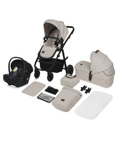 Carucior 3 in 1, Lionelo, Amber Plus, Cadru aluminiu, Cu landou intarit si salteluta moale, Cu scoica auto testata ADAC, Reversibil, Maner ajustabil, Cu accesorii, Cu ventilatie panoramica 3D, Pana la 22 kg, EN1888-1, EN1888-2, EN1466, ECE R129, Bej, Culoare: Bej