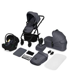 Carucior 3 in 1, Lionelo, Amber Plus, Cadru aluminiu, Cu landou intarit si salteluta moale, Cu scoica auto testata ADAC, Reversibil, Maner ajustabil, Cu accesorii, Cu ventilatie panoramica 3D, Pana la 22 kg, EN1888-1, EN1888-2, EN1466, ECE R129, Gri, Culoare: Gri