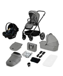 Carucior 3 in 1, Lionelo, Meril, Cu landou de dimensiune XL, Reversibil, Cu scoica auto testata ADAC, Cu accesorii, Pana la 22 kg, Conform cu EN1888-1 EN1888-2, EN1466, Bej, Culoare: Gri