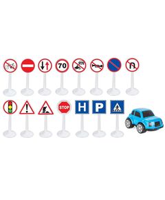 Set Pilsan Jucarie indicatoare rutiere Mini Traffic Signs cu masinuta