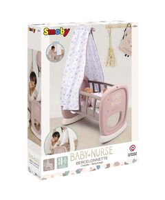 Leagan pentru papusa Smoby Baby Nurse Cradle maro cu baldachin
