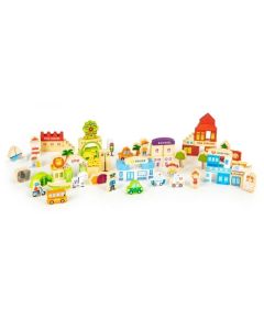 Blocuri din lemn Ecotoys HM015501 Zoo - 120 elemente