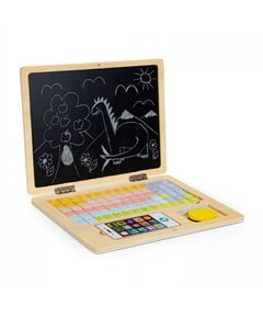 Laptop educational din lemn cu magnet si taste din lemn Ecotoys G068 - Alb