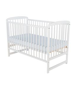 Babyneeds - Patut din lemn Ola 120x60 cm, Din lemn de pin, Stabil si rezistent, Inaltime saltea reglabila pe 3 nivele, Laterala cu 3 bete detasabile, EN716-1, EN716-2, Alb