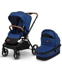 Lionelo - Carucior Mika, 2 in 1, Cadru din aluminiu, Cu landou intarit si salteluta moale, Reversibil, Maner ajustabil, Plasa de tantari, Husa de ploaie, de picioare, 22 kg, Conform cu standardele europene de securitate EN1888-1,EN1888-2, EN1466, Albastru, Culoare: Bleumarin