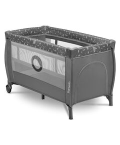 Lionelo - Patut pliant cu doua nivele, Stefi Plus, Cu intrare laterala cu fermoar, 2 roti, 120x60 cm, Conform cu standardul european de securitate EN 716, Gri