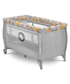 Lionelo - Patut pliant cu doua nivele, Stefi Plus, Cu intrare laterala cu fermoar, 2 roti, 120 x 60 cm, Conform cu standardul european de securitate EN 716, Roz/Galben