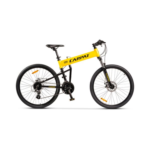 Bicicleta MTB-Folding Hummer CARPAT C2641S, Schimbator Shimano Altus RD-M310-L, 24 Viteze, Cadru Aluminiu, Roti 26 Inch, Frane pe Disc, Galben/Negru