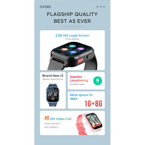 Ceas Smartwatch Pentru Copii, Wonlex KT11 PRO, Albastru, Culoare: Albastru