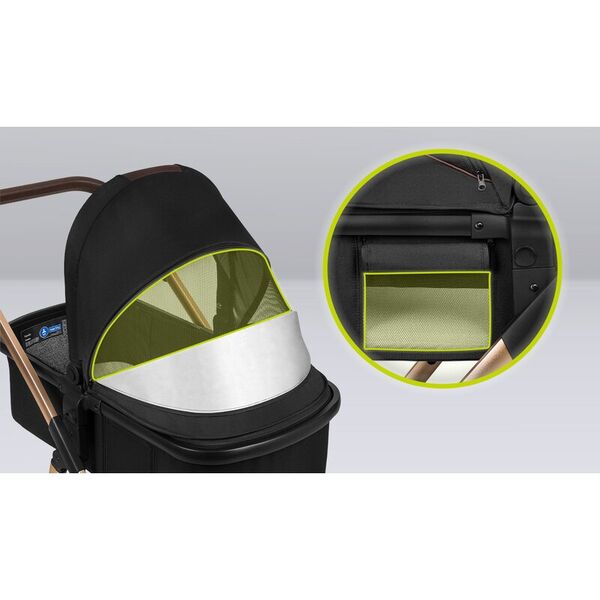 Lionelo - Carucior Amber, 2 in 1, Cadru aluminiu, Cu landou intarit si salteluta moale, Reversibil, Maner ajustabil, Huse pentru picioare, ploaie, Plasa de tantari, Geanta parinti, Pana la 22 kg, EN1888-1, EN1888-2, EN1466, Negru