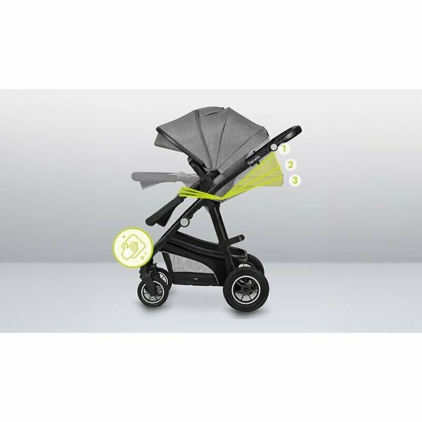 Lionelo - Carucior Bianka, 3 in 1, Cadru aluminiu, Cu landou intarit si salteluta moale, Maner ajustabil, Include saculet de picioare, Husa de ploaie si tantari, Geanta pentru parinti, Sustine 22 kg, 0 luni+, EN1466:2014+AC:2015, EN1888, Gri, Culoare: Gri
