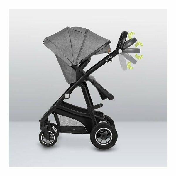 Lionelo - Carucior Bianka, 3 in 1, Cadru aluminiu, Cu landou intarit si salteluta moale, Maner ajustabil, Include saculet de picioare, Husa de ploaie si tantari, Geanta pentru parinti, Sustine 22 kg, 0 luni+, EN1466:2014+AC:2015, EN1888, Gri, Culoare: Gri