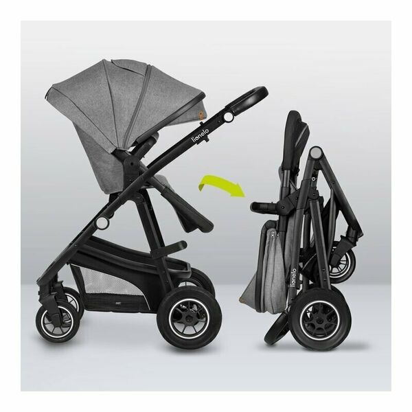 Lionelo - Carucior Bianka, 3 in 1, Cadru aluminiu, Cu landou intarit si salteluta moale, Maner ajustabil, Include saculet de picioare, Husa de ploaie si tantari, Geanta pentru parinti, Sustine 22 kg, 0 luni+, EN1466:2014+AC:2015, EN1888, Gri, Culoare: Gri