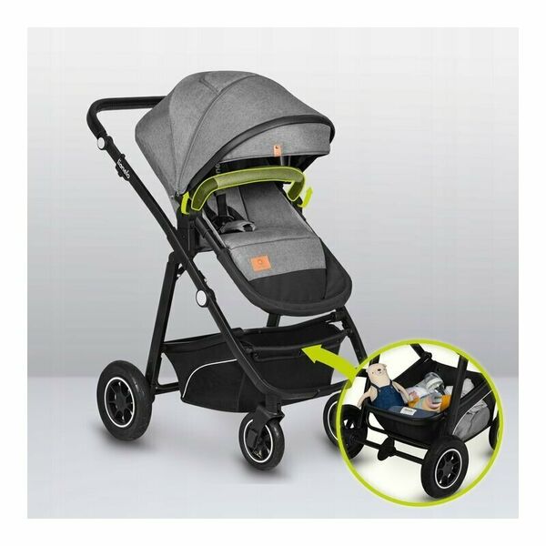 Lionelo - Carucior Bianka, 3 in 1, Cadru aluminiu, Cu landou intarit si salteluta moale, Maner ajustabil, Include saculet de picioare, Husa de ploaie si tantari, Geanta pentru parinti, Sustine 22 kg, 0 luni+, EN1466:2014+AC:2015, EN1888, Gri, Culoare: Gri