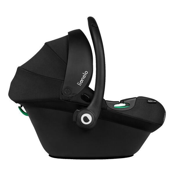 Lionelo - Soica auto i-Size Astrid, Include baza Isofix, 0-13 Kg, 40-87 cm, Cu maner si capotina reglabile, Cu protectie laterala avansata, Salteluta confortabila , Conform cu R129, Negru/Gri