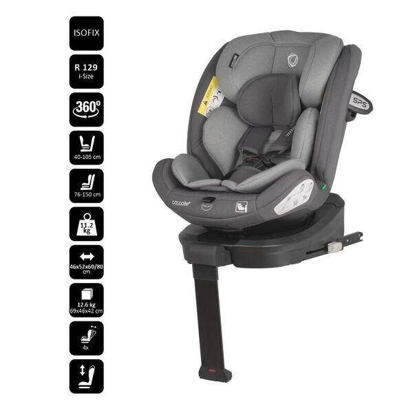 Scaun auto iSize 40-150 cm Coccolle Sidra Diamond black, Culoare: Negru