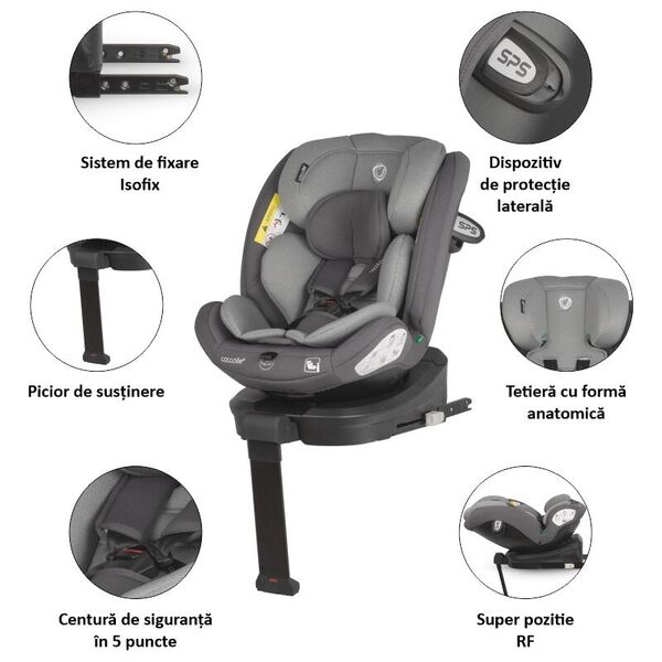 Scaun auto iSize 40-150 cm Coccolle Sidra Diamond black, Culoare: Negru
