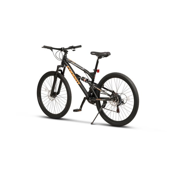 Bicicleta MTB cu Roti de 26", Frane Disc fata/spate, Manete secventiale, Schimbator Shimano, 21 Viteze, negru/gri/portocaliu, Mountain Bike Carpat City Cross Genius cu dubla suspensie