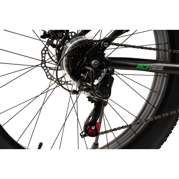 Bicicleta MTB cu Roti de 26", Furca Dubla Suspensie, Manete Secventiale, Frane Disc, 21 Viteze, negru/verde, Fat Bike Genius Velors Duro 2.6 Full Suspension cu Cauciucuri late 26X4.0
