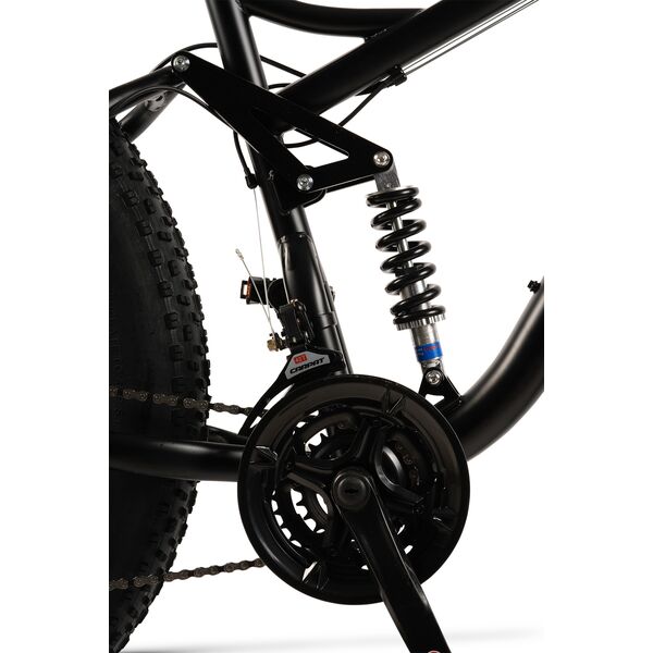 Bicicleta MTB cu Roti de 26", Furca Dubla Suspensie, Manete Secventiale, Frane Disc, 21 Viteze, negru/verde, Fat Bike Genius Velors Duro 2.6 Full Suspension cu Cauciucuri late 26X4.0