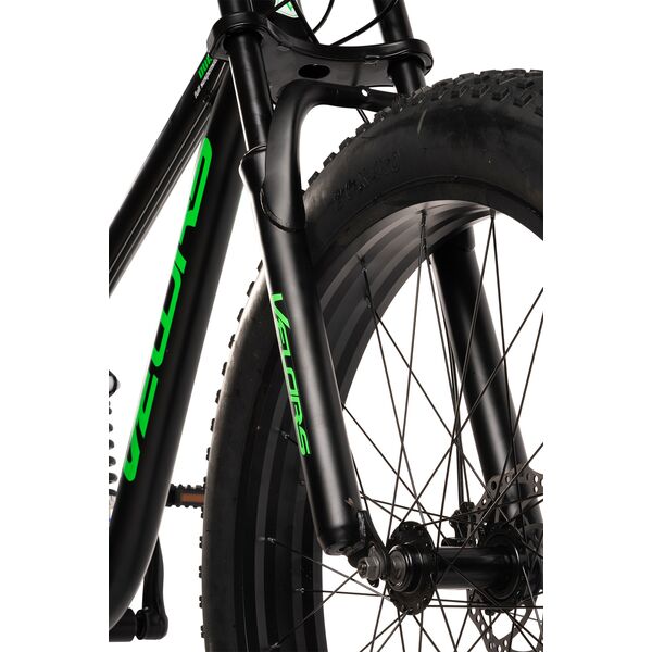 Bicicleta MTB cu Roti de 26", Furca Dubla Suspensie, Manete Secventiale, Frane Disc, 21 Viteze, negru/verde, Fat Bike Genius Velors Duro 2.6 Full Suspension cu Cauciucuri late 26X4.0