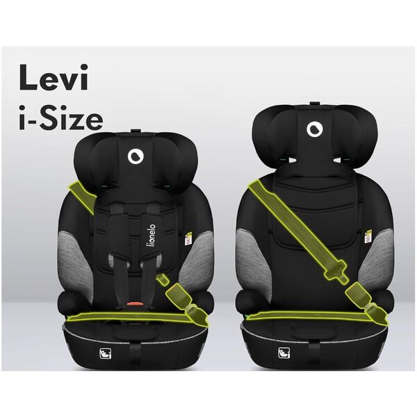 Scaun auto, Lionelo, Levi One i-Size, Universal, Instalare FWF, Cu tetiera reglabila in 10 pozitii, Cu spatar detasabil, 76-150 cm, Conform cu R129, Gri, Culoare: Gri