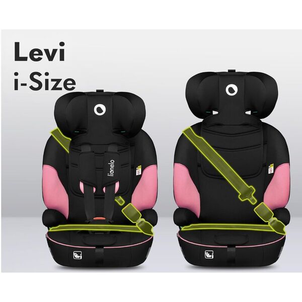 Scaun auto, Lionelo, Levi One i-Size, Universal, Instalare FWF, Cu tetiera reglabila in 10 pozitii, Cu spatar detasabil, 76-150 cm, Conform cu R129, Roz, Culoare: Roz
