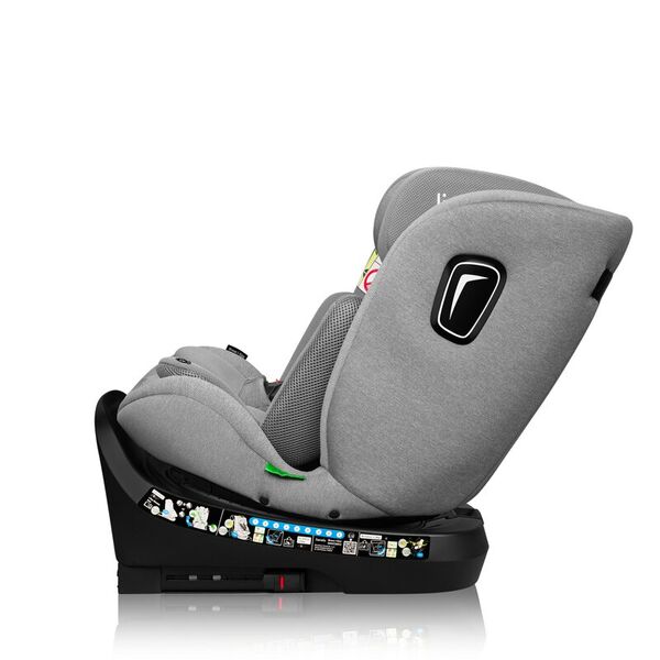 Scaun auto, Lionelo, Brave i-Size, 4 in 1, Rotire 360 grade, Protectie laterala, Cu spatar inclinabil in 5 pozitii, Cu tetiera reglabila in 12 pozitii, 0-36 Kg, 40-150 cm, Cu Isofix, Conform cu ECE R129, Gri, Culoare: Gri