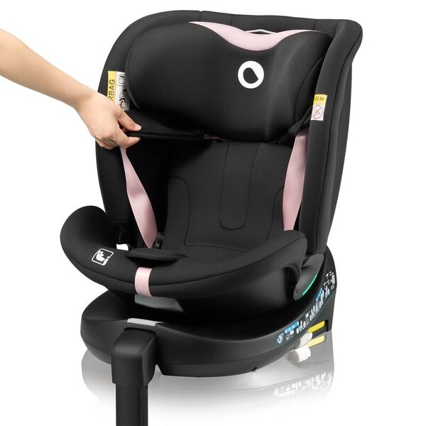 Scaun auto, Lionelo, i-Size Navy, 0-36 Kg, 40-150 cm, Cu isofix si picior de fixare, Protectie laterala, Rotire 360 grade, Ajustare spatar in 4 pozitii, Tetiera reglabila in 11 trepte, Conform cu R129, Negru/Roz, Culoare: Negru/Roz