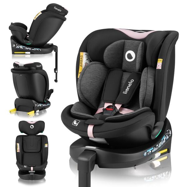 Scaun auto, Lionelo, i-Size Navy, 0-36 Kg, 40-150 cm, Cu isofix si picior de fixare, Protectie laterala, Rotire 360 grade, Ajustare spatar in 4 pozitii, Tetiera reglabila in 11 trepte, Conform cu R129, Negru/Roz, Culoare: Negru/Roz