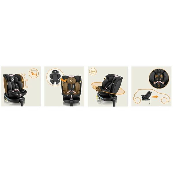 Scaun auto, Lionelo, i-Size Navy, 0-36 Kg, 40-150 cm, Cu isofix si picior de fixare, Protectie laterala, Rotire 360 grade, Ajustare spatar in 4 pozitii, Tetiera reglabila in 11 trepte, Conform cu R129, Negru/Roz, Culoare: Negru/Roz