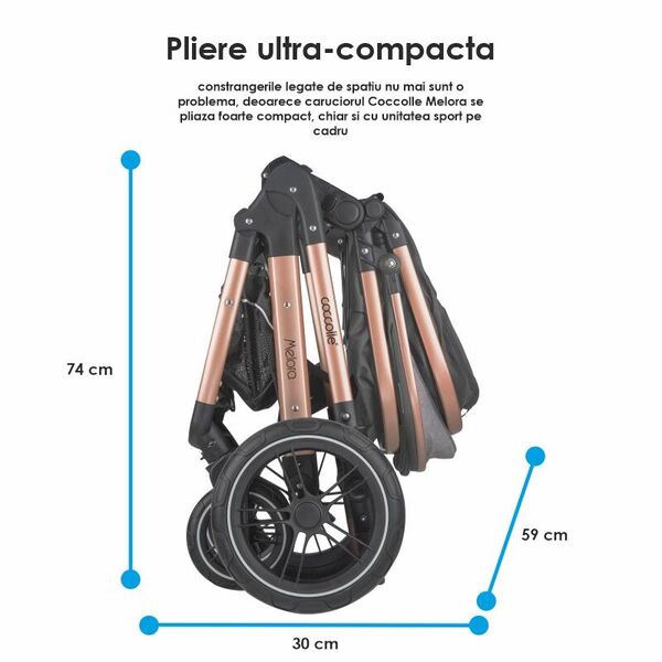 Carucior transformabil 3in1 Coccolle Melora Diamond black, Culoare: Negru