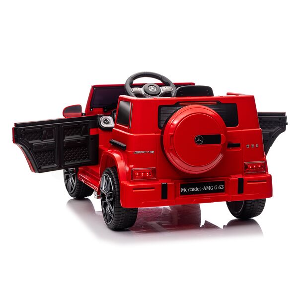 Masinuta electrica cu telecomanda, Mercedes-Benz AMG G63, roti EVA, scaun piele ecologica, Rosu, Culoare: Rosu