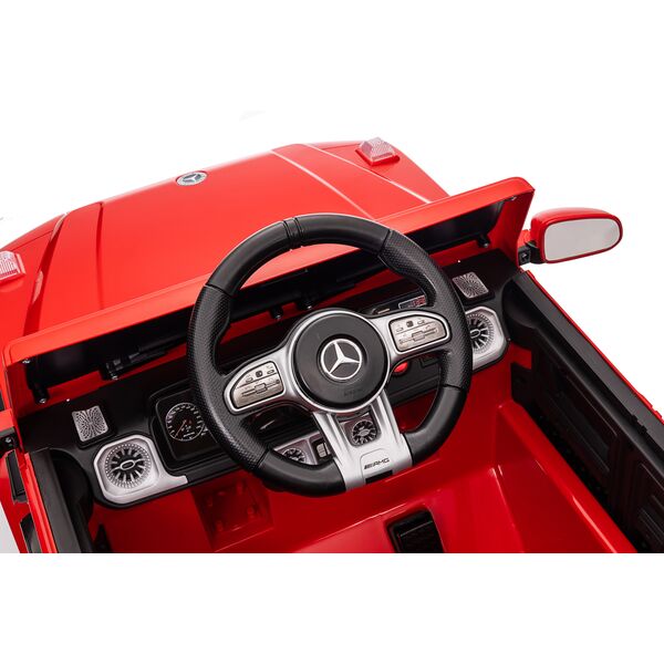 Masinuta electrica cu telecomanda, Mercedes-Benz AMG G63, roti EVA, scaun piele ecologica, Rosu, Culoare: Rosu