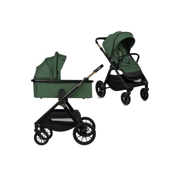 Carucior 2 in 1, Lionelo, Layla, Pana la 22 kg, Cadru aluminiu, Cu landou intarit si salteluta din spuma AirDots, Reversibil, Cu ventilatie 3D, Cu accesorii, EN1888-1, EN1888-2, EN1466, Verde, Culoare: Verde