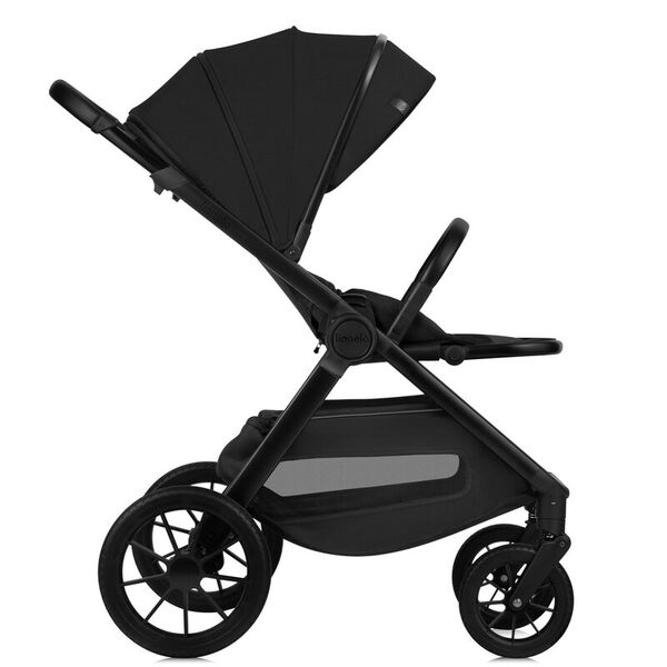 Carucior 2 in 1, Lionelo, Layla, Pana la 22 kg, Cadru aluminiu, Cu landou intarit si salteluta din spuma AirDots, Reversibil, Cu ventilatie 3D, Cu accesorii, EN1888-1, EN1888-2, EN1466, Negru, Culoare: Negru