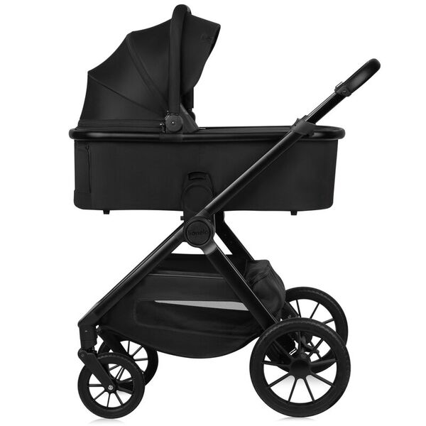 Carucior 2 in 1, Lionelo, Layla, Pana la 22 kg, Cadru aluminiu, Cu landou intarit si salteluta din spuma AirDots, Reversibil, Cu ventilatie 3D, Cu accesorii, EN1888-1, EN1888-2, EN1466, Negru, Culoare: Negru
