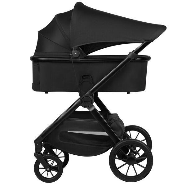 Carucior 2 in 1, Lionelo, Layla, Pana la 22 kg, Cadru aluminiu, Cu landou intarit si salteluta din spuma AirDots, Reversibil, Cu ventilatie 3D, Cu accesorii, EN1888-1, EN1888-2, EN1466, Negru, Culoare: Negru
