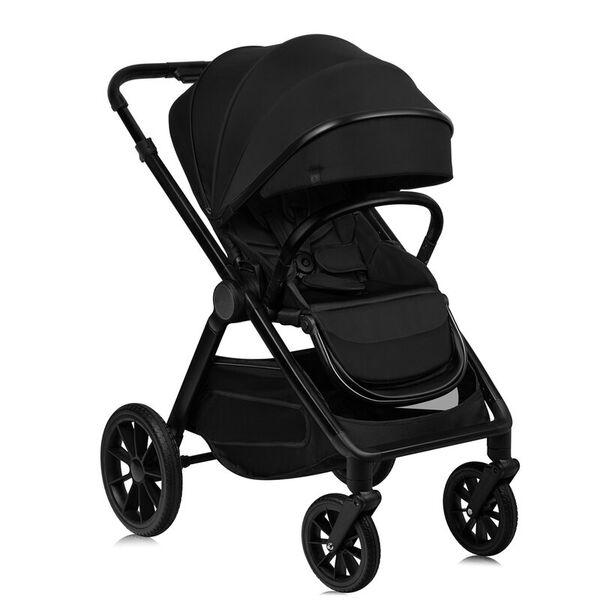 Carucior 2 in 1, Lionelo, Layla, Pana la 22 kg, Cadru aluminiu, Cu landou intarit si salteluta din spuma AirDots, Reversibil, Cu ventilatie 3D, Cu accesorii, EN1888-1, EN1888-2, EN1466, Negru, Culoare: Negru