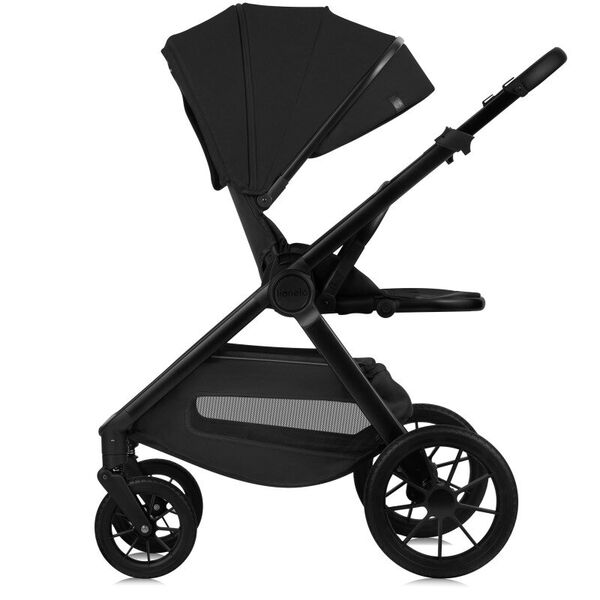 Carucior 2 in 1, Lionelo, Layla, Pana la 22 kg, Cadru aluminiu, Cu landou intarit si salteluta din spuma AirDots, Reversibil, Cu ventilatie 3D, Cu accesorii, EN1888-1, EN1888-2, EN1466, Negru, Culoare: Negru
