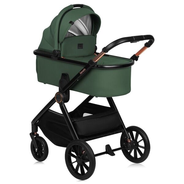 Carucior 2 in 1, Lionelo, Layla, Pana la 22 kg, Cadru aluminiu, Cu landou intarit si salteluta din spuma AirDots, Reversibil, Cu ventilatie 3D, Cu accesorii, EN1888-1, EN1888-2, EN1466, Verde, Culoare: Verde